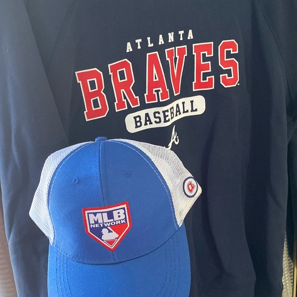Atlanta BRAVES crewneck sweatshirt,and MLB/braves baseball cap bundle - Picture 2 of 10